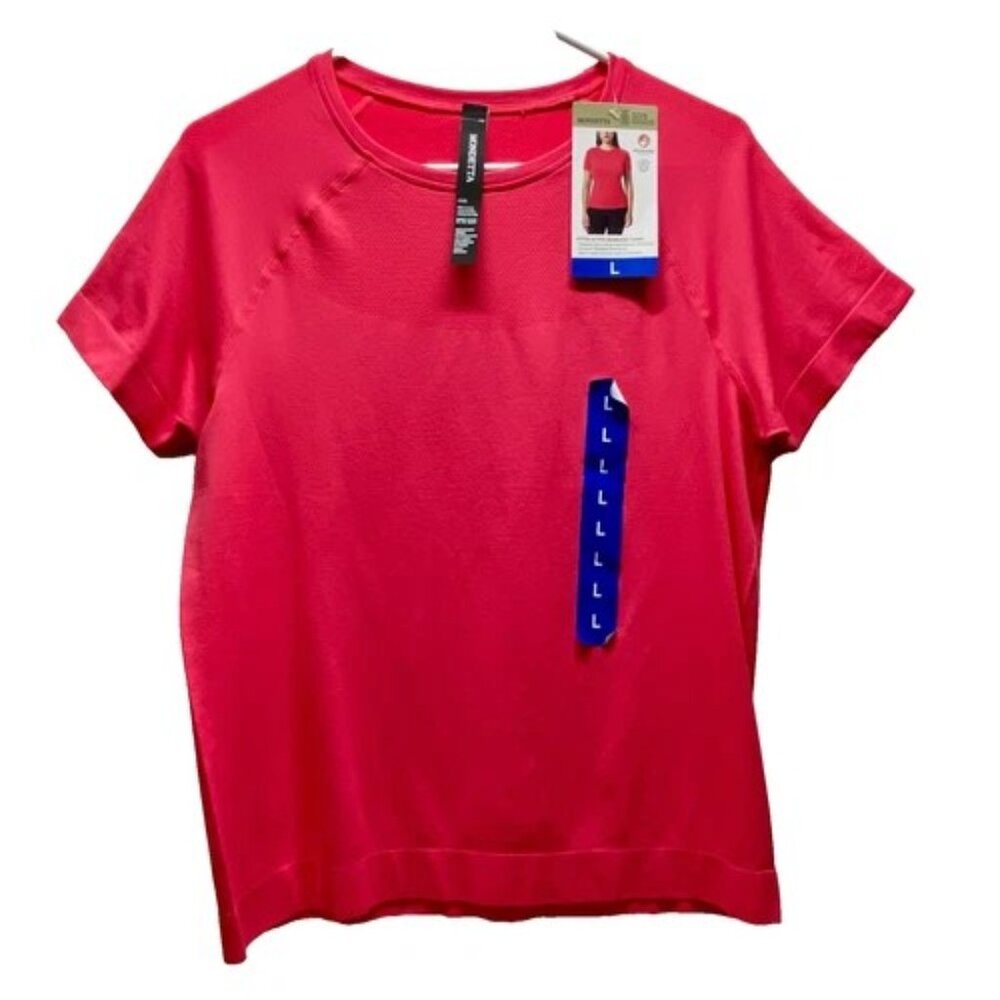 Mondetta Active T-Shirt Women's Large Bright Pink Seamless‎ Fitted Crewneck NWT